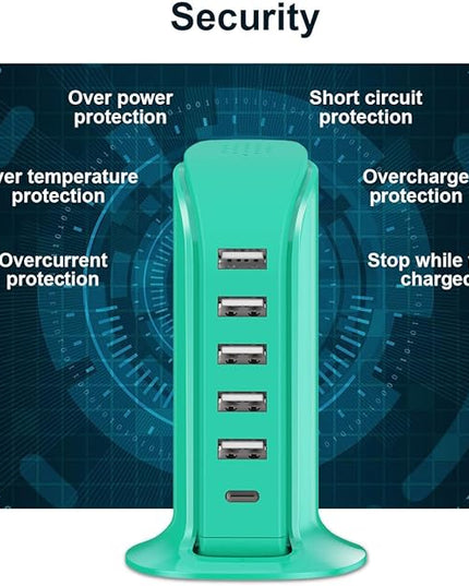 USB Tower Charging Station Upoy, Multiport Chargers for Multiple Devices 40W, Small Charging Hub for Desk, Office, Travel, USB Power Block Adapter for iPhone/Ipad
