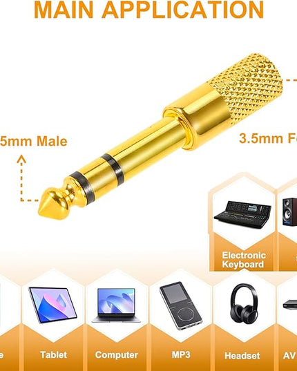 QAJOPFN 4 Pack Headphone Jack Adapter - 3.5mm (1/8 inch) Male to 6.35mm (1/4 inch) Female and 6.35mm (1/4) to 3.5mm (1/8) Audio Adapter for Player, Headphone, Guitar Amplifier