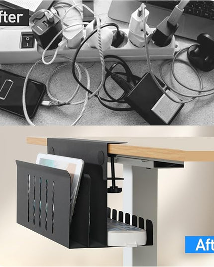 MAXECHO Desk Side Storage, Under Desk Laptop Mount, Table Side Hanging File Organizer, No Drill Clamp On Cable Management Tray, Laptop Holder with Magnetic Pen Holder for Office and Home, Load 22 Lbs