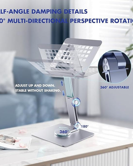 GuaziV 360° Rotating Tablet Stand - Adjustable iPad Tablet Holder for Desk, Foldable iPad Swivel Stand for Home & Office (Sleek Silver)