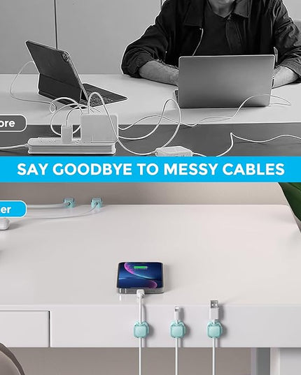 AhaStyle Magnetic Cable Organizer [1s Lock] 6 Pack Cord Cable Holders Clips Strong Adhesive Cable Cord Keeper [Smooth Adjustable] Hide Wire Cord Organizer for Nightstand Kitchen Car Office (Blue)