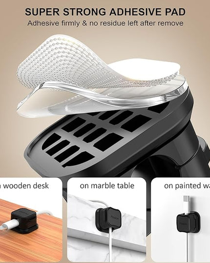 6 Pack Magnetic Cable Clip Organizer Cord Holder, Picozon Adhesive Cable Management, Wire Phone USB Charger Cable Holder Keeper Organizer for Car, Office Home Desktop, Wall, Night Table - Black