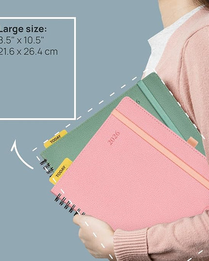 POPRUN 2026 Weekly and Monthly Planner Calendar, January 2026 - December 2026,Large 8.5'' x 10.5'' Spiral Bound Appointment Book, Includes Monthly Tabs, Inner Pocket,Soft Cover - Army Green