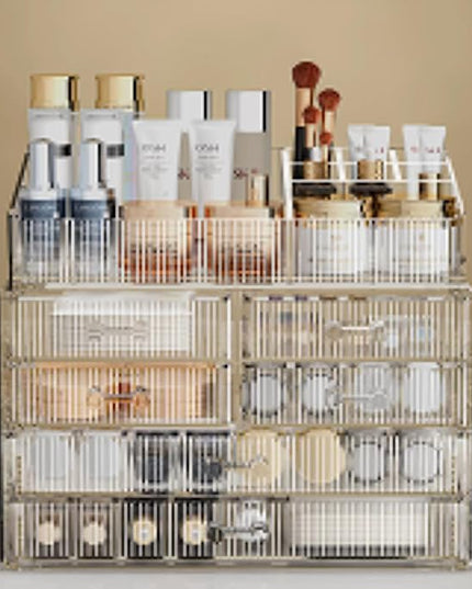 ZHIAI Stackable Storage Drawers, Acrylic Bathroom Counter Organizer Clear Makeup Organizers for Vanity, Kitchen Cabinets, Bathroom, Undersink, Home Organization and Storage (1 Top 6 Drawers)