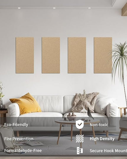 Art3dwallpanels 4 PCS Acoustic Panels, 24''x12'' Fabric Soundproof Wall Panels, Easy-Hook Mounting Sound Absorbing Panels for Studios, Office, Home Theater, Camel