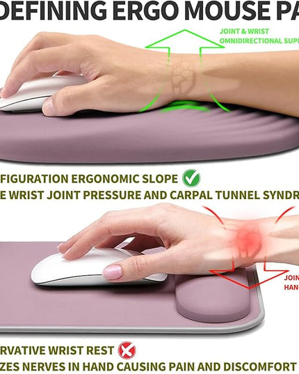 Hokafenle Ergonomic Mouse Pad Wrist Support, Terraced Slope Carpal Tunnel Wrist Pad for Mouse with Unibody Memory Foam, Wrist Rest Pain Relief Mousepad (Pale Purple, 11.8x7.9 in)