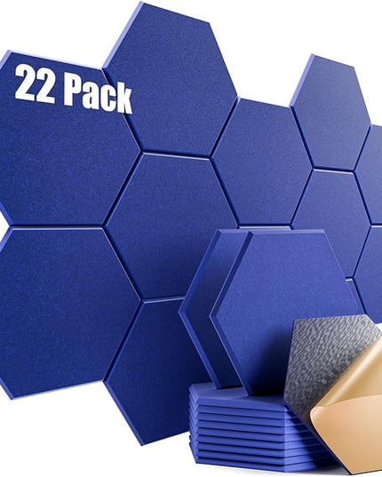 22 Pack Self-Adhesive Acoustic Panels 12" X 10" X 0.4" - Sound Proof Foam Panels with High Density, Hexagonal Design, Flame Resistant, Absorb Noise and Eliminate Echoes(Telecom Blue)