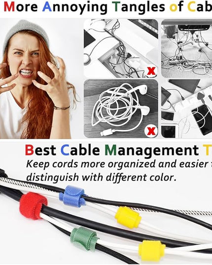 100pcs Cable Ties Reusable Rainbow Color Wire Ties Cable Management Cord Ties Reusable for Electronics Hook and Loop Cable Ties for Computer 6 Inch with 5 Colors