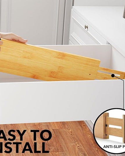 SpaceAid Bamboo 4 Pack Dresser Drawer Dividers, 4.65“ High Adjustable 17“-22” Drawer Organizers, Expandable Organization for Clothing, Clothes, Dressers, Natural