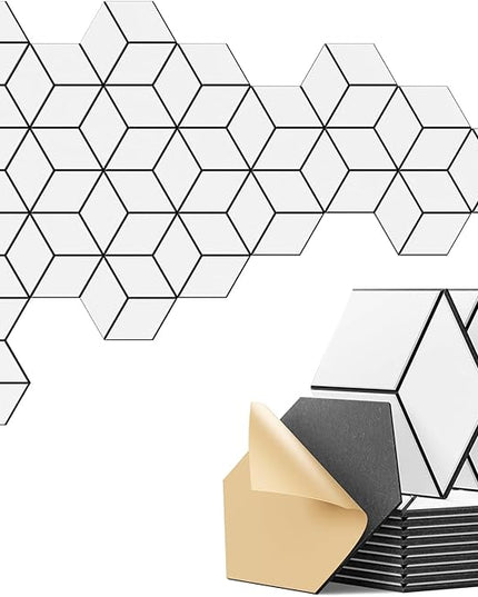 22-Pack Self-Adhesive Acoustic Panels, 12" x 10" x 0.4" – High-Density, Flame-Resistant Soundproof Foam. Absorbs Noise and Eliminates Echoes, Hexagonal 3D Design (White Face)