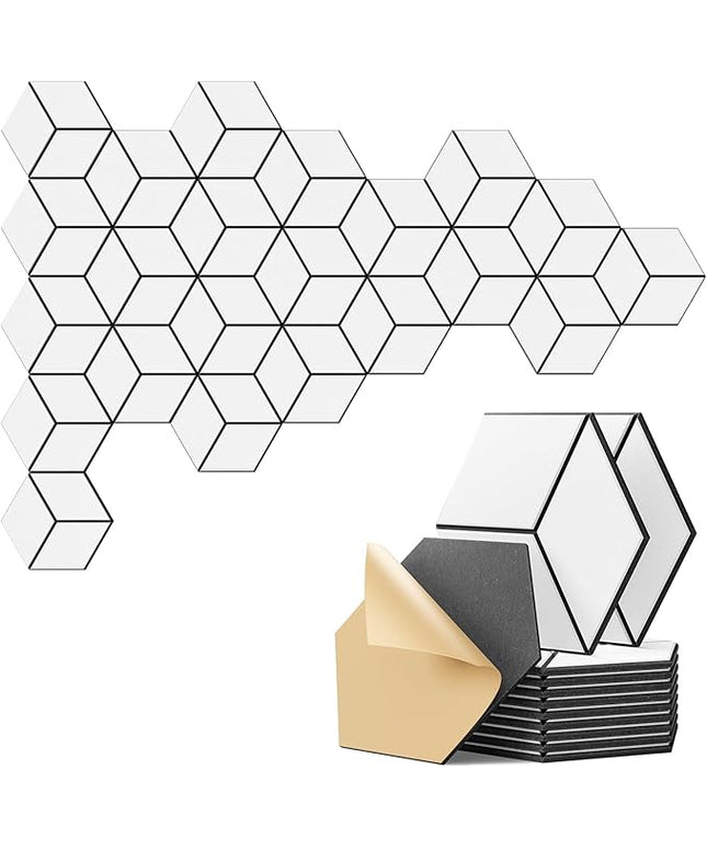 22-Pack Self-Adhesive Acoustic Panels, 12" x 10" x 0.4" – High-Density, Flame-Resistant Soundproof Foam. Absorbs Noise and Eliminates Echoes, Hexagonal 3D Design (White Face)
