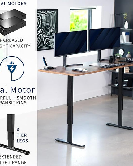VIVO Electric 83 x 30 in Dual Motor Sit Stand Desk, Memory Height Adjustment, 2B Series, Rustic Vintage Brown Top Black Frame, DESK-KIT-2B8N