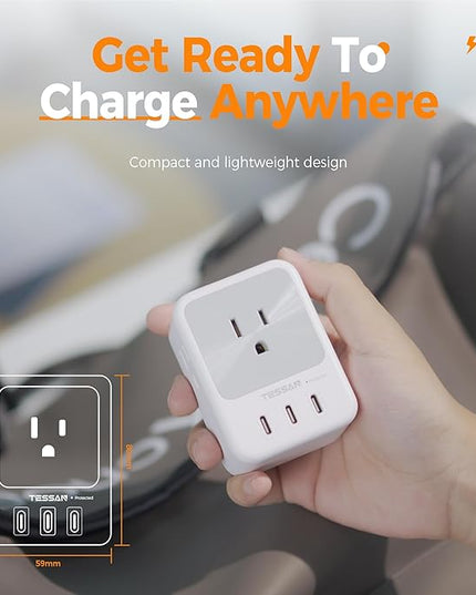 USB Multi Plug Outlet Splitter, TESSAN Surge Protector 4 Outlet Extender with 3 USB C Wall Charger Blocks, 3-Sided Multiple Plug Expander for Home Office Dorm Room Essentials