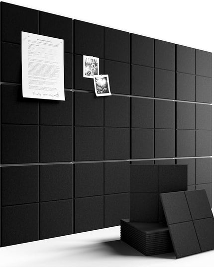 Large Felt Bulletin Board 48" x 36", 12-Pack 4-Compartment Wall Organizer, Cork Board Alternative with 70 Removable Adhesive Tabs, Modular Felt Panels for Home Office, Classroom and Study-Black