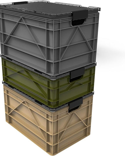 SIDIO CRATE Pro Pack - Two Full Size and One Half Size Heavy Duty Stackable Storage Bins, Totes and Containers with Lids and Dividers - Durable Organizer for Home, Office, Garage, and Outdoor Use