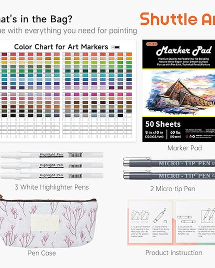 Shuttle Art 240 Colors Alcohol Markers, 239 Colors Dual Tip Art Marker Set Plus Colorless Blender, Micro-tip Pens, White Highlighter Pens, Marker Bag with Holders Perfect for Students Adults Coloring