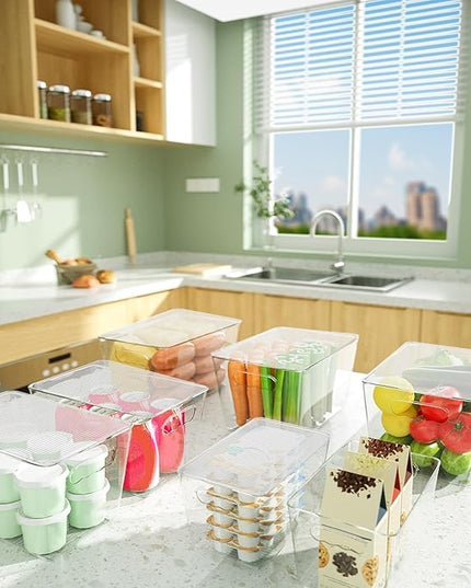 BALEINE Clear Stackable Storage Bins with Lids, Plastic Containers with Handle for Pantry Organizers and Storage, Plastic Bins for Fridge, Kitchen, Bathroom, Cabinet (11x7.5x6, 4PK)