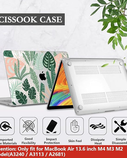CISSOOK MacBook Air 13.6 inch Case A2681 M2 A3113 M3 with Touch ID, Tropical Palm Leaves, Hard Shell, Keyboard Cover, Screen Protector, Type C Adapter