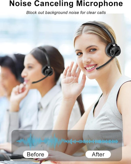 Blue Air Wireless Headphones with Microphone, Bluetooth Headset with Noise Cancelling Mic & USB Dongle & Mic Mute, 40H Playtime, Powerful Sound, for Work Meetings Calls Computer Laptop PC Phone