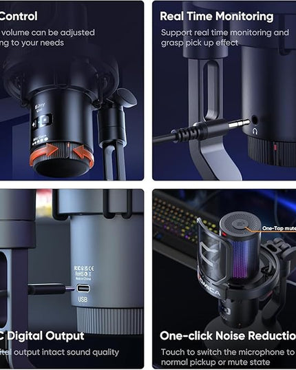 COMICA EJoy Uni USB Condenser Microphone – Computer Mic with Noise Cancellation, Mute, Gain, Monitoring – for Streaming, Podcast, Gaming, YouTube, PC, Mac, PS5, PS4 (Desktop Mic)