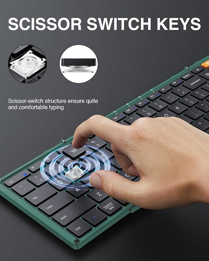 ProtoArc Foldable Bluetooth Keyboard, XK01 Full-Size Portable Wireless Keyboard for Travel, 105 Keys, 0.65" Keycaps, Multi-Device Sync for iPad Tablet Smartphone Laptop PC Windows iOS Android, Green