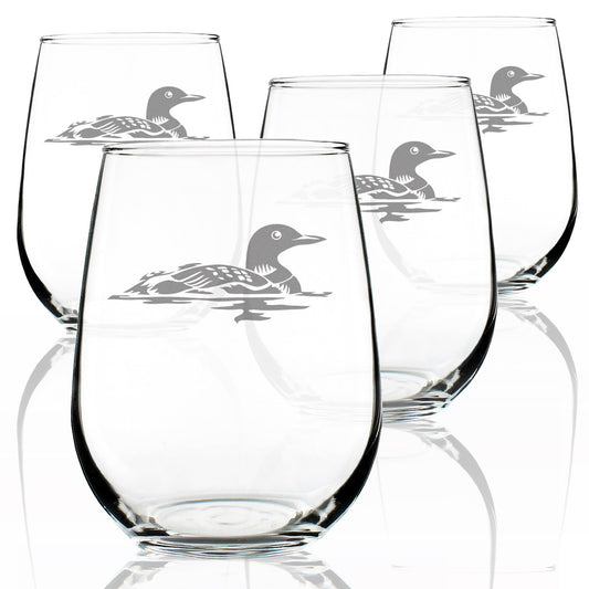 Bevvee Loon Stemless Wine Glass for Bird Gifts - 17 oz - Set of 4