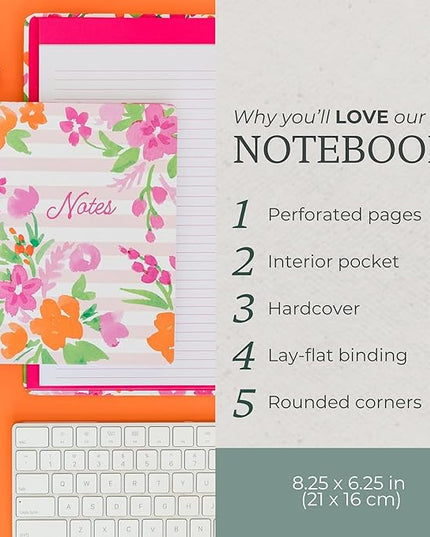 Steel Mill & Co Cute Mini Spiral Notebook, 8.25" x 6.25" Journal with Durable Hardcover and 160 Lined Pages (Watercolor Flowers)