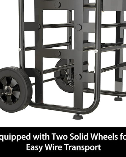 Tredre Wire Spool Rack with Wheels – Heavy Duty Cable Dispenser with 11 Rods, Mobile Wire Organizer Stand with Storage Box for Electrical & Workshop Use, Black