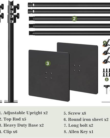 Backdrop Stand 6.5x10 ft Adjustable Photo Backdrop Stand Kit, Heavy Duty Pipe and Drape Photography Background Support with Flat Metal Base for Wedding, Party, Video Studio, Birthday, Black