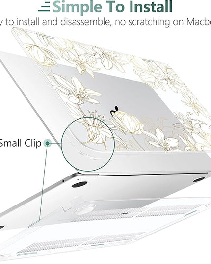 DONGKE for M4 MacBook Air 13.6 Inch Case 2025 2024 2023 2022 Model A3240 A3113 A2681 M3 M2 Chip, Plastic Hard Shell Case Cover with Touch ID for MacBook Air 13 Inch M4 - Golden Floral