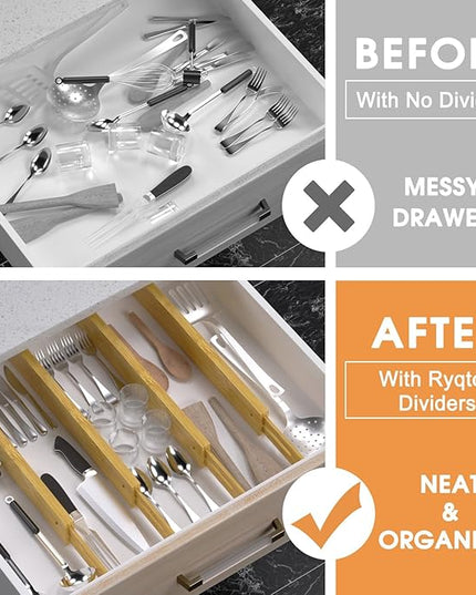 Bamboo Drawer Dividers,17-22" Adjustable Kitchen Drawer Organizer for Clothes,4 Pack Expandable Drawer Organization Separators for Bedroom,Bathroom,Dresser and Office,Natural