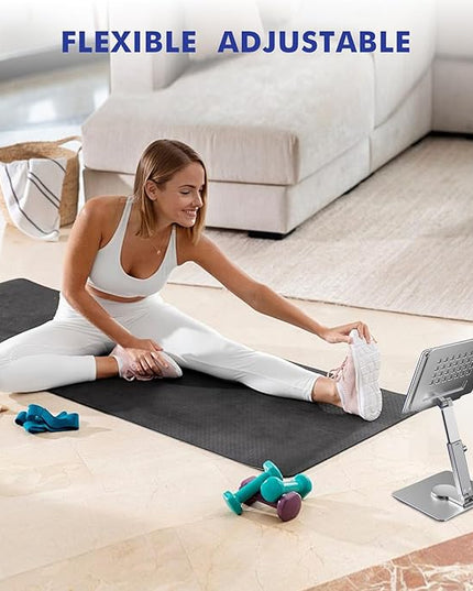 GuaziV 360° Rotating Tablet Stand - Adjustable iPad Tablet Holder for Desk, Foldable iPad Swivel Stand for Home & Office (Sleek Silver)