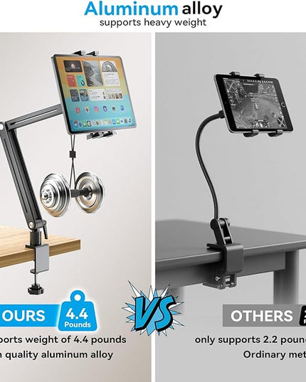 Adjustable Portable Monitor Stand 15.6" - 360° Rotating Base Tall Tablet Desk Arm Holder Stand for iPad Air/Pro/Mini Swivel Flexible Bed Clamp Mount Soporte para Tablet/Monitor Portatil/Ereader