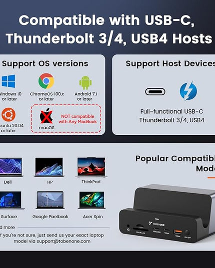 TobenONE 18-in-1 Triple 4K@60Hz Monitor Docking Station with 150W Power Supply, USB C Laptop Docking Station Stand(Single 4K@144Hz), 2.5Gbps Ethernet, 2 HDMI & DP, 8 USB, for Windows&ChromeOS