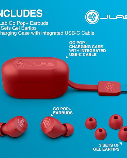 JLab Go Air Pop+ True Wireless Earbuds, in Ear Headphones, Bluetooth Earphones, 35H Playtime Ear Buds, Bluetooth Earbuds with Microphone, USB-C Charging Case, Dual Connect, EQ3 Sound, Rose