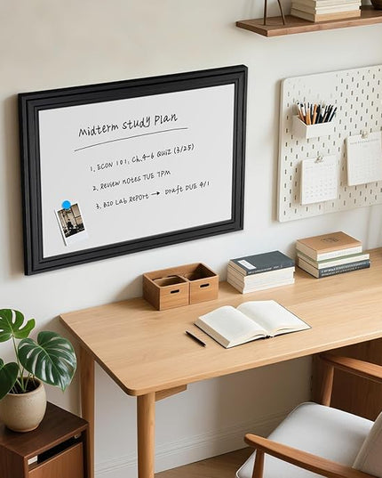 White Board for Wall, 24'' x 18'' Magnetic Dry Erase Board, Decorative Black Vintage Wooden Frame Whiteboard for Home Office School Dorm Kitchen