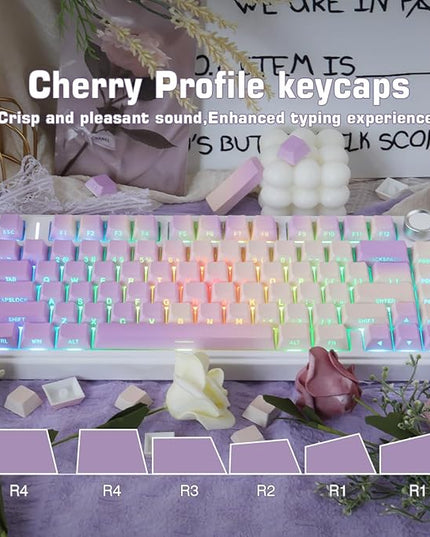 Sunzit PBT Keycaps - Taro Milk Tea Side Printed Keycap Set,133 Keys Shine Through Custom Key caps, Dye-Sublimation Cherry Profile Keycap for MX Switches Mechanical Keyboards