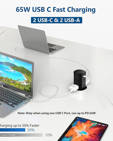 Jgstkcity Pop up Outlet for Countertop,65W USB C Fast Charging,15W Wireless Charger,13-in-1 Kitchen Island Electrical Power Station,4 USB,8 Outlets,15A Surge Protector,3.15'' Hole,ETL Listed,Black