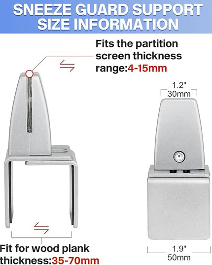 2 Packs Sneeze Guard Support, Aluminum Vertical Partition Board Clamp, Acrylic Desk Divider Support Clamp, Desk Shield Privacy Panel Clamps for Clear Shield for Countertop Reception