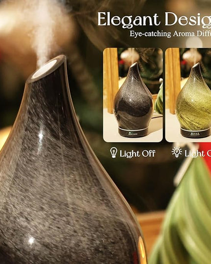 Porseme 150ml Essential Oil Diffuser Glass Color Changing Aroma Air Diffusers Aromatherapy Ultrasonic Cool Mist Humidifier 6 Running Hours Waterless Auto-Off for Sleeping Yoga Office Spa (Obsidian)