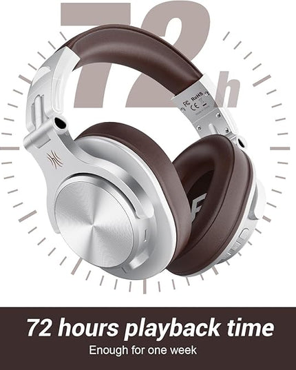 OneOdio A70 Bluetooth Over Ear Headphones, Wireless Headphones w/ 72H Playtime, Hi-Res, 3.5mm/6.35mm Wired Audio Jack for Studio Monitor & Mixing DJ E-Guitar AMP, Computer Laptop PC Tablet - Silver