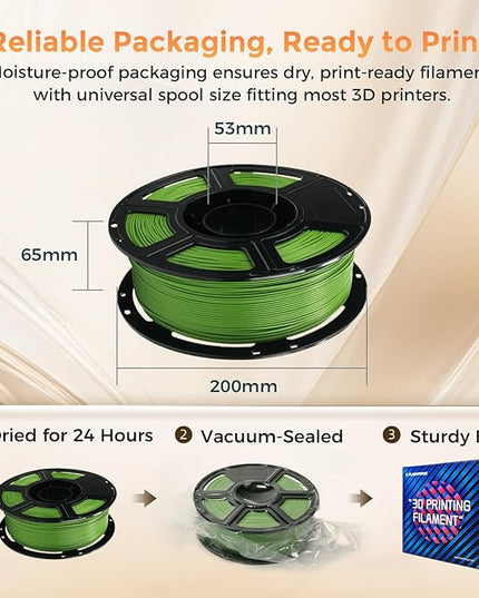 FLASHFORGE PLA Filament 1.75mm +/- 0.02mm, Matte Green 3D Printer Filament 1kg (2.2lbs) Spool, Excellent Printing Performance, Easy to Use for Most FDM 3D Printers