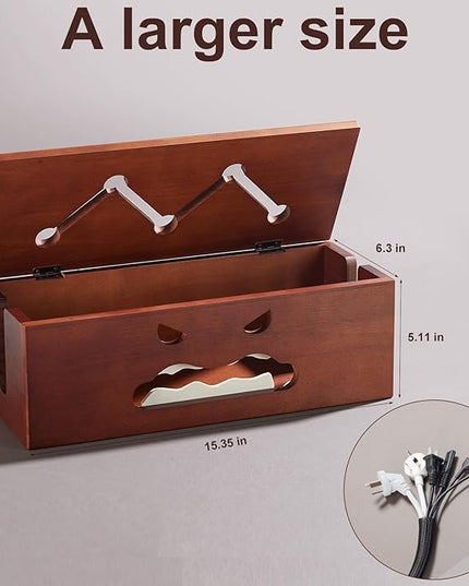 Large Cable Management Box,Cord Organizer Box with Cable Sleeves and Cable Tie,Wooden Cord Hider Box for Wires on Floor,Power Strip Hider for Home,Office,Under Desk