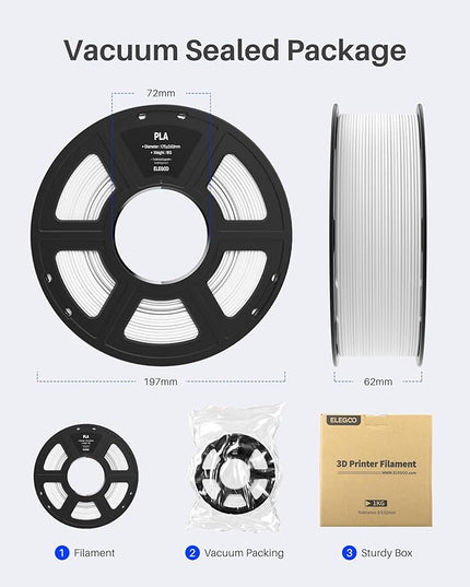 ELEGOO PLA Filament 1.75mm White 2KG, 3D Printer Filament Dimensional Accuracy +/- 0.02mm, 2pcs 1kg Spool(2.2lbs) Fit Most FDM 3D Printers