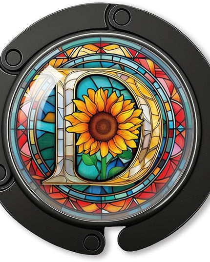 YAZMEEN Stained Glass Initial Foldable Purse Hook for Table, Stained Glass Letter D, Women's Handbag Hanger Holder, Portable Purse Table Hanger, Funny Desk Hook Gifts for Mom Wife Sister Friend BFF