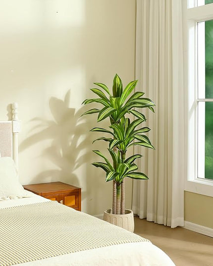 Ferrgoal Artificial Plants, 5 Ft Dracaena Tree Faux Plants Indoor Outdoor Decor Fake Tree with Woven Seagrass Basket Plants for Home Decor Office Living Room Porch Patio Housewarming
