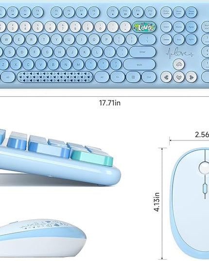 MOFII Wireless Keyboard and Mouse Combo, Full Size 2.4G Plug and Play Typewriter Retro Round Computer Keyboard and Mouse Set for Windows, Computer, Desktop, PC, Notebook - (Blue Colorful)
