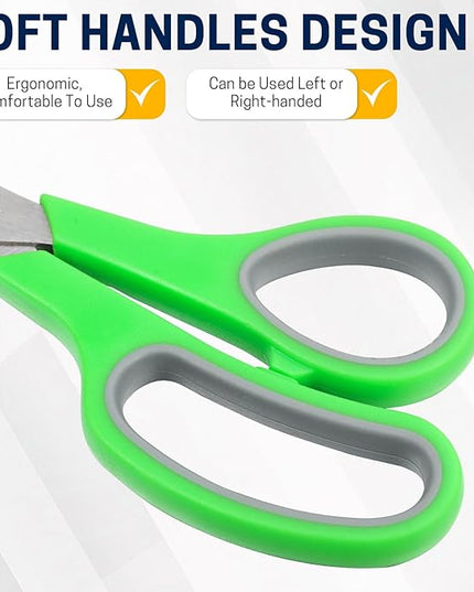 BURVAGY 24-Pack 8" All Purpose Heavy Duty Sharp Scissors Bulk for Office School Home Stainless Steel Blades Safety Soft Grip Handles,Right/Left Handed Scissors