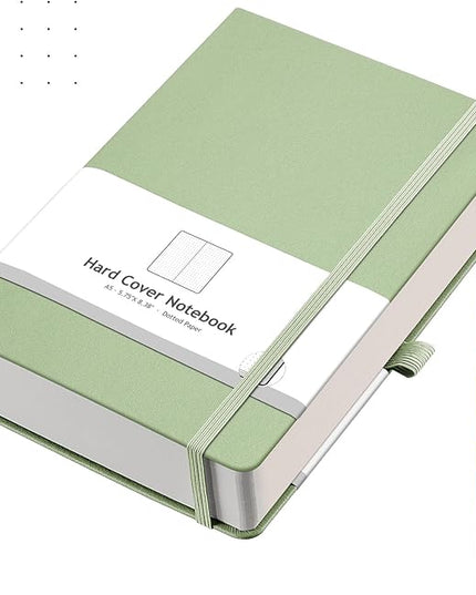AHGXG Bullet Dotted Journal - 320 Numbered Pages Dot Grid Notebook A5 Thick Journal, 100gsm Thick Dotted Paper, Leather Hardcover,Inner Pocket, 5.75'' × 8.38''-LightGreen