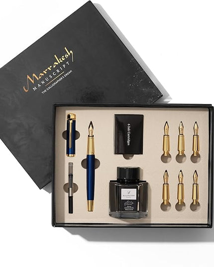 Ellington Pens Luxury Calligraphy Set - Premium Fountain Pen with 6 Nibs, 50 ml Black Ink Bottle, 6 Cartridges, Converter, Elegant Gift Box – Perfect for Drawing, Writing, Gifting (Midnight Rose)